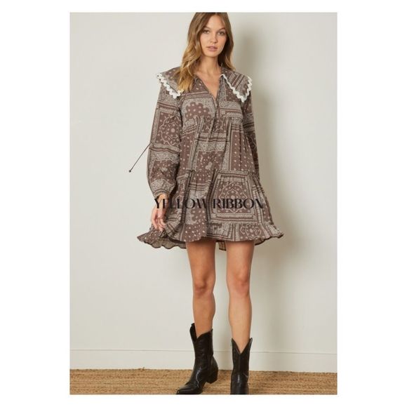 🆕 Oversized Collar Long-Sleeve Dress - Picture 3 of 3